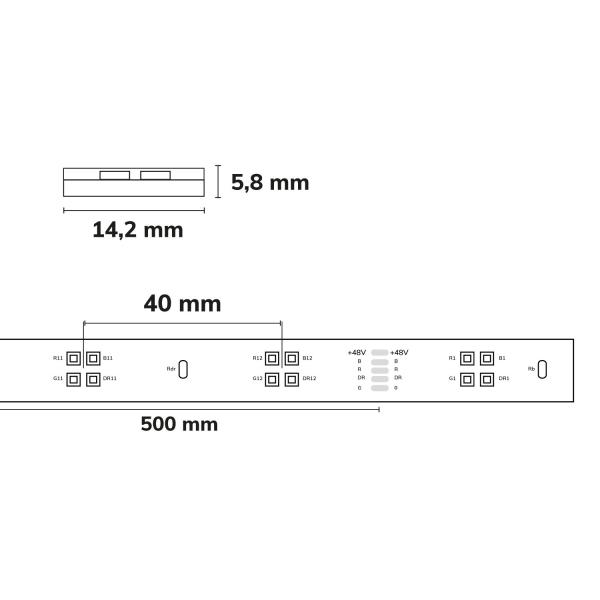 LED GROW Flexband, 48V DC, 17W/m, IP67, PPF 15,1 µmol/s, 5m Rolle, 50cm Trennstelle, 4x24 LED/m