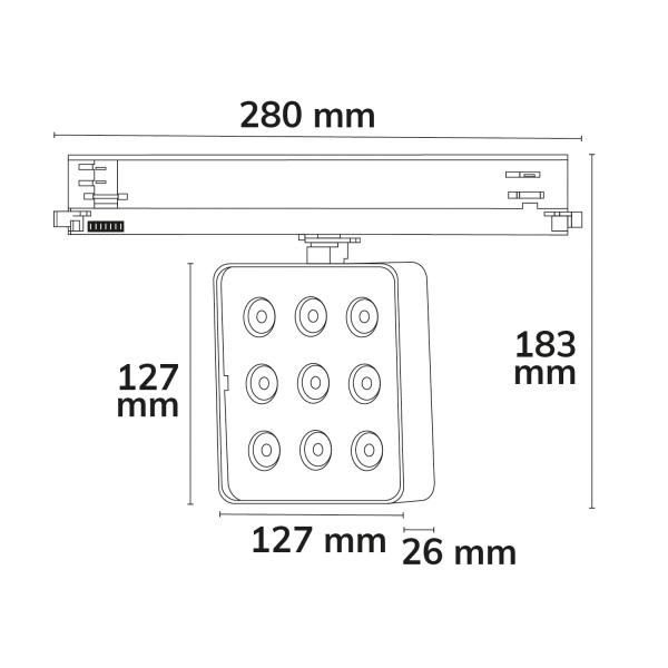 3-Phasen Schienenstrahler MATRIX, 20W, 40°, weiß, 3000K, UGR<19, DALI dimmbar