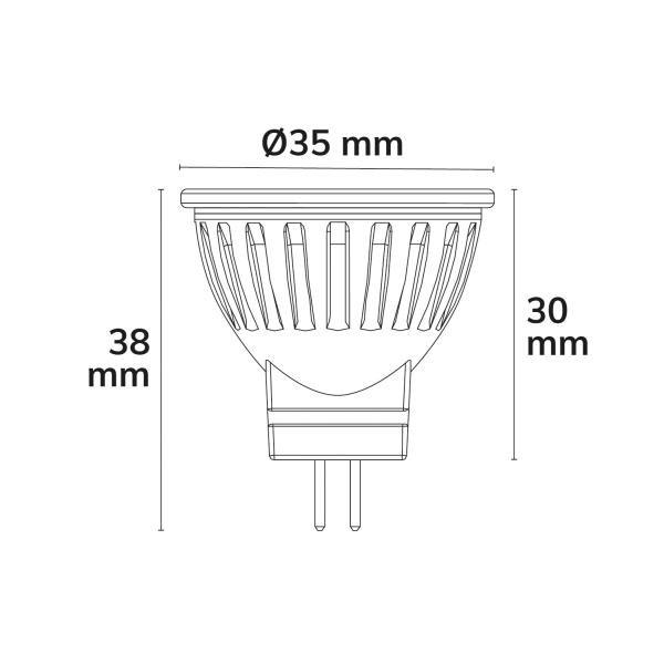 MR11 24V LED Sunset 3.5W, 38°, CRI90, 2200-3000K Dimm-to-warm