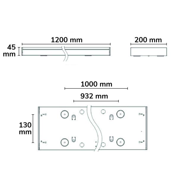 LED Langfeldleuchte, 120x20cm, weiß, PowerSwitch 25|30|35|40W, UGR<19 2H/2H, ColorSwitch 3000|4000|5000K, DALI dimmbar