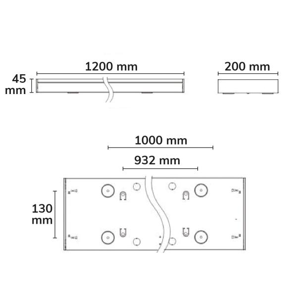 LED Langfeldleuchte, 120x20cm, schwarz, PowerSwitch 25|30|35|40W, UGR<19 2H/2H, ColorSwitch 3000|4000|5000K, DALI dimmbar