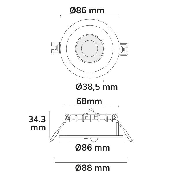 LED Einbaustrahler Vario-68, 6W, 60°, 2700|3000|4000|6000K, IP65, CRI90, nickel gebürstet