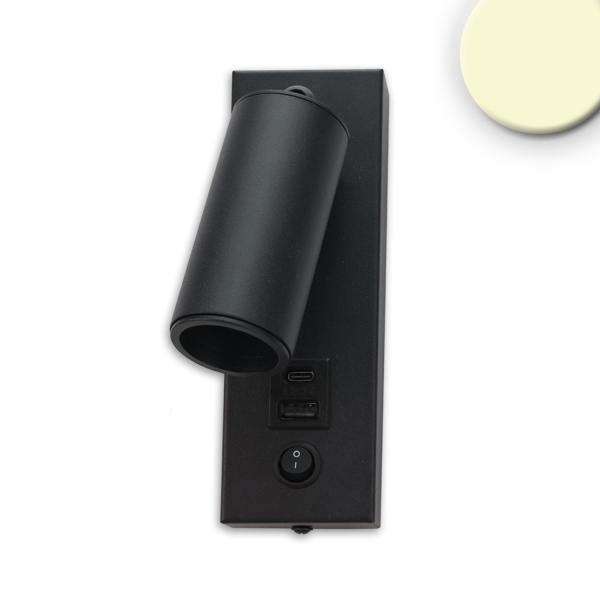 LED Leseleuchte, 4,5W, schwarz, mit USB-A und USB-C Ladebuchse, 3000K